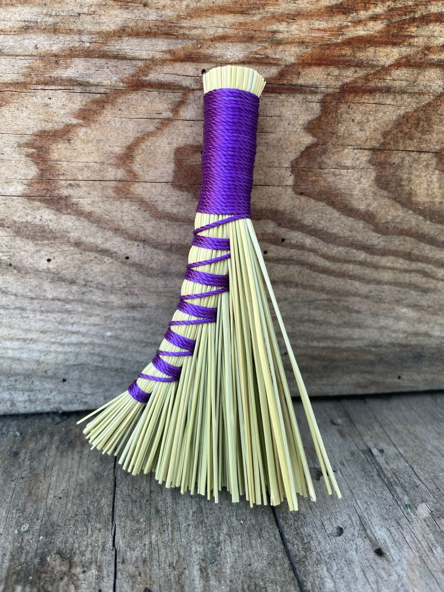 Handmade Small Turkey Wing 5" Broom with Purple Handle - Image 3