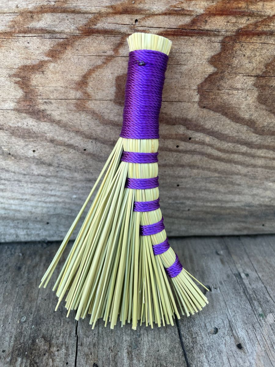 Handmade Small Turkey Wing 5" Broom with Purple Handle - Image 4