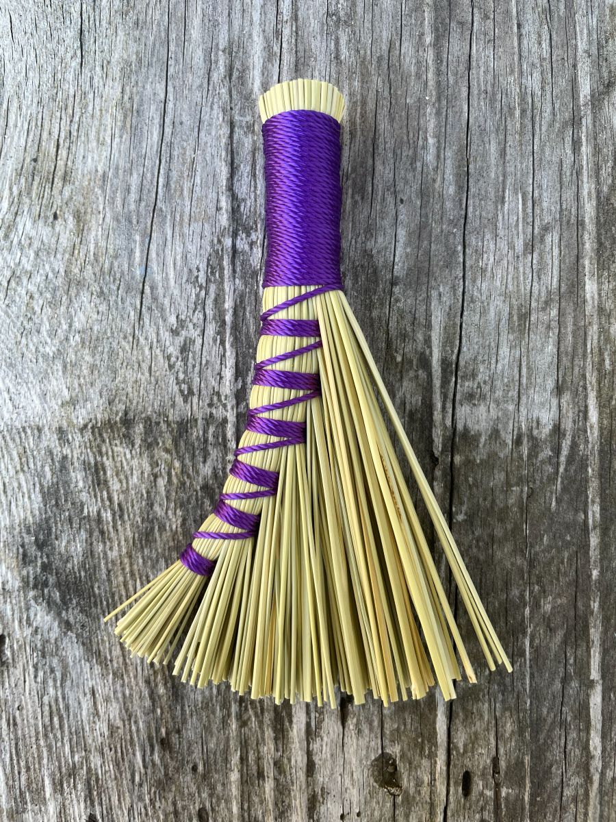 Handmade Small Turkey Wing 5" Broom with Purple Handle - Image 2