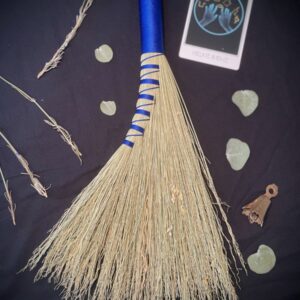 Handmade Turkey Wing 15" Broom with Blue Handle