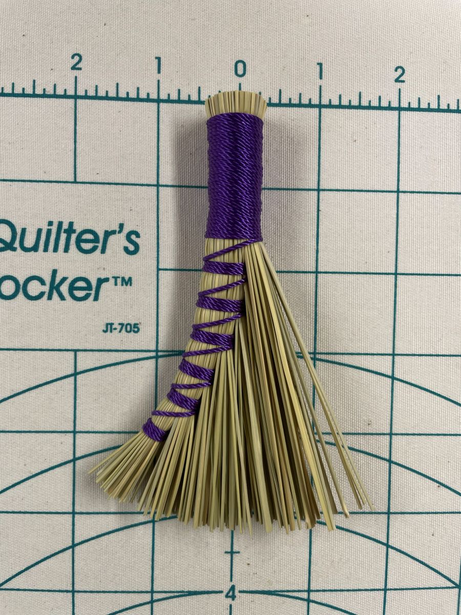 Handmade Small Turkey Wing 5" Broom with Purple Handle - Image 6
